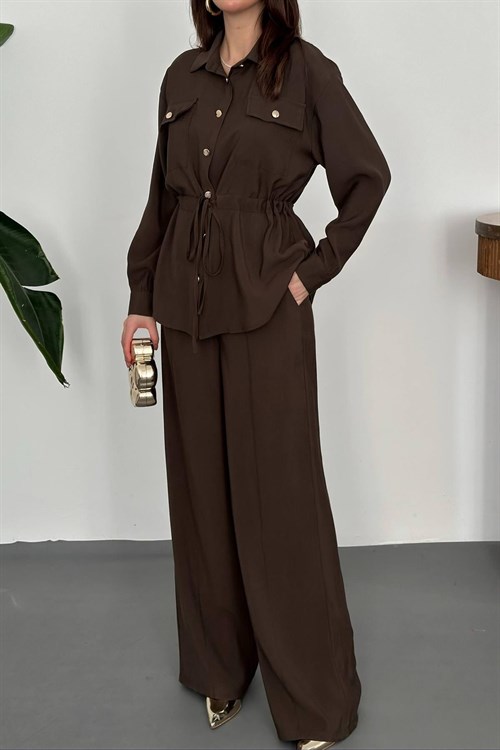 Wholesale Brown Button Detail Shirt and Trousers