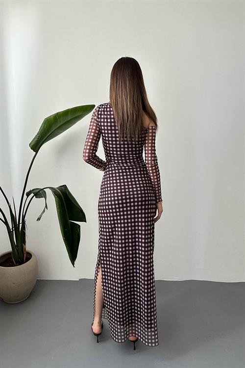 Wholesale Brown Plaid Tulle Dress