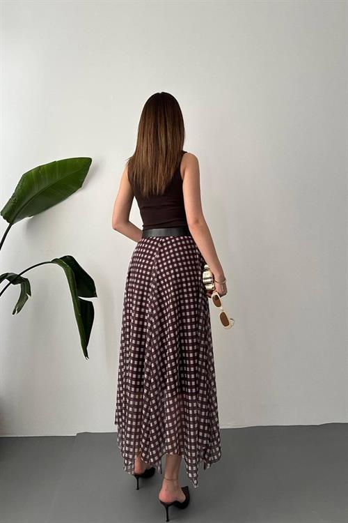 Wholesale Brown Plaid Tulle Skirt