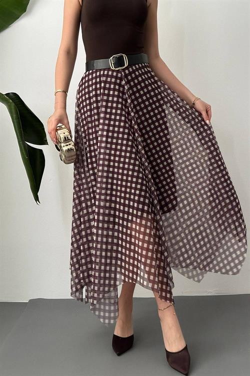 Wholesale Brown Plaid Tulle Skirt
