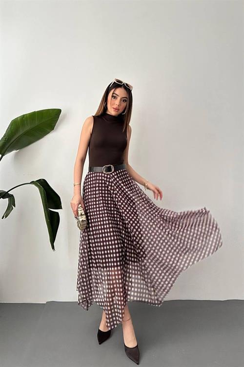 Wholesale Brown Plaid Tulle Skirt