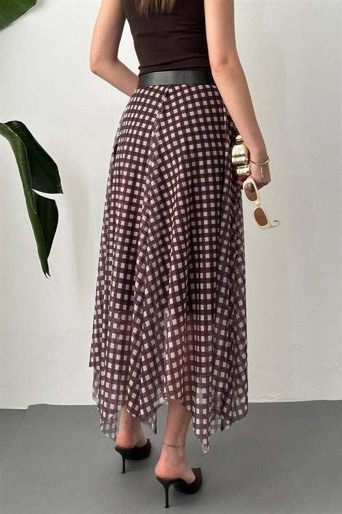 Wholesale Brown Plaid Tulle Skirt