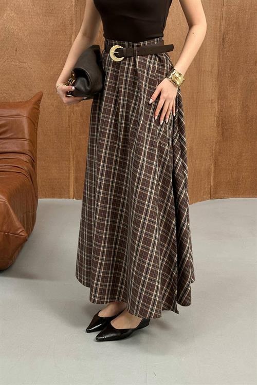 Toptan Kahverengi Ekose Etek