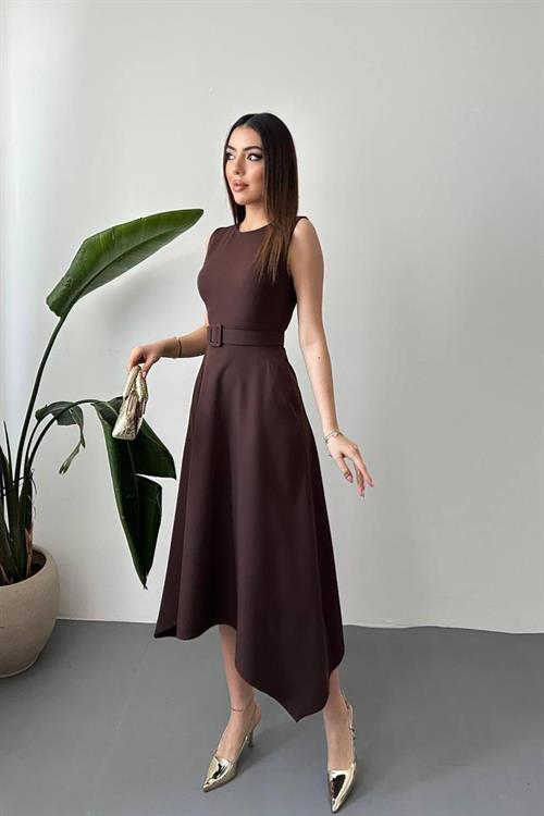 Wholesale Brown Asymmetrical Atlas Dress