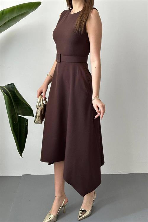 Wholesale Brown Asymmetrical Atlas Dress