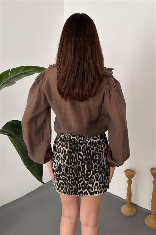 Wholesale Brown Ruffled Blouse