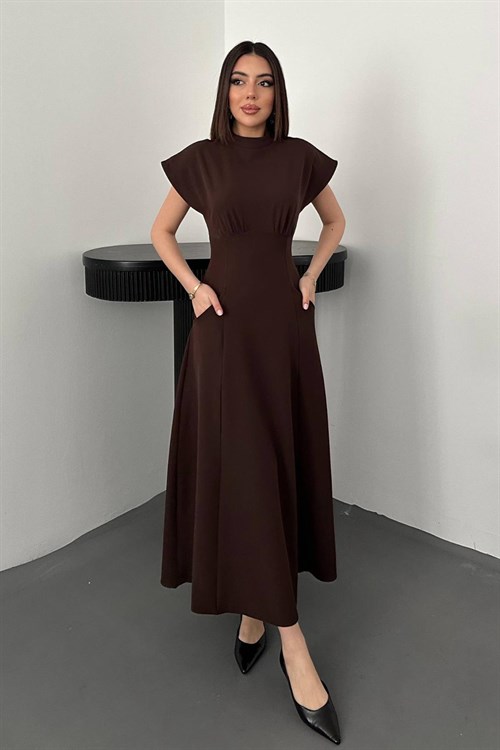 Wholesale Brown Dress with Bust Gathering