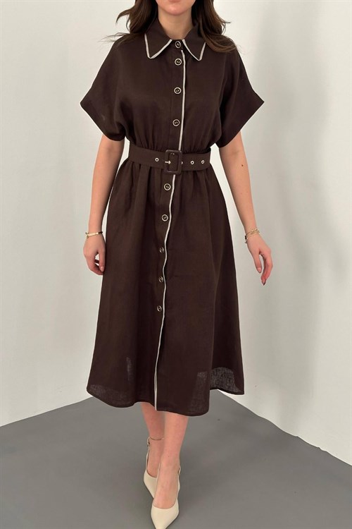 Toptan Kahverengi Gömlek Elbise