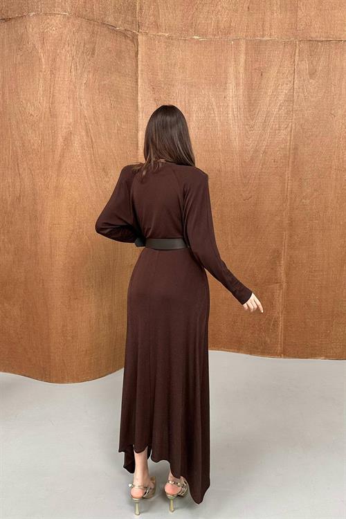 Wholesale Brown Shimmery Maxi Dress with Belt