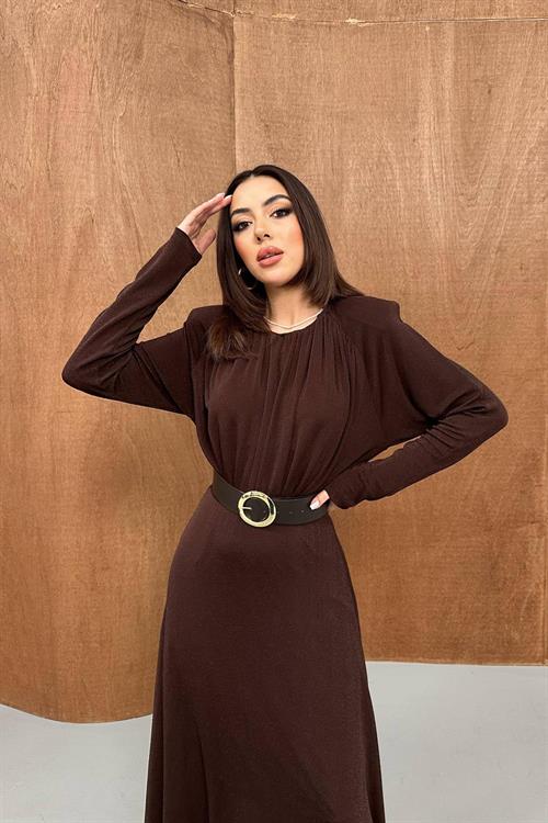 Wholesale Brown Shimmery Maxi Dress with Belt