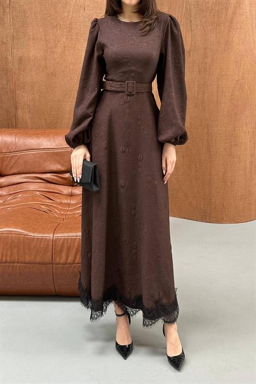 Wholesale Dark Brown Embossed Shimmery Maxi Dress