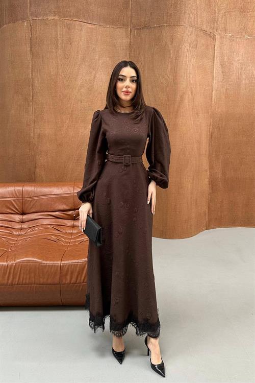 Wholesale Dark Brown Embossed Shimmery Maxi Dress