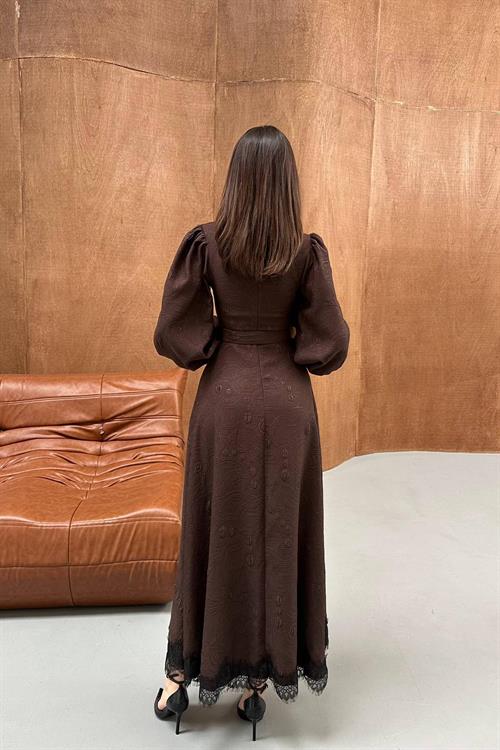 Wholesale Dark Brown Embossed Shimmery Maxi Dress