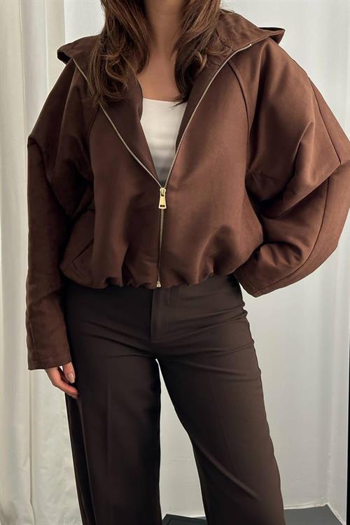 Wholesale Brown Short Jacket with Hood