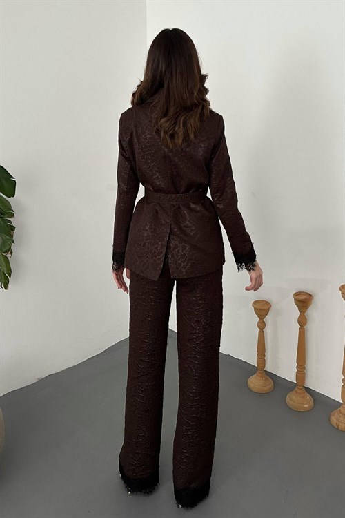 Wholesale Brown Sparkly Suit with Lace Trim