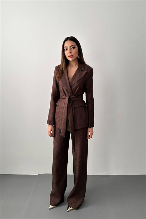 Wholesale Brown Sparkly Suit with Matching Belt