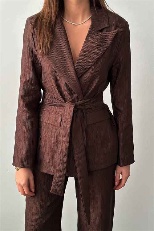 Wholesale Brown Sparkly Suit with Matching Belt