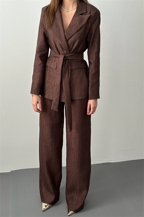 Wholesale Brown Sparkly Suit with Matching Belt
