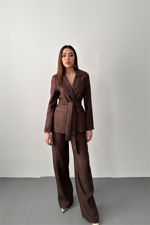 Wholesale Brown Sparkly Suit with Matching Belt