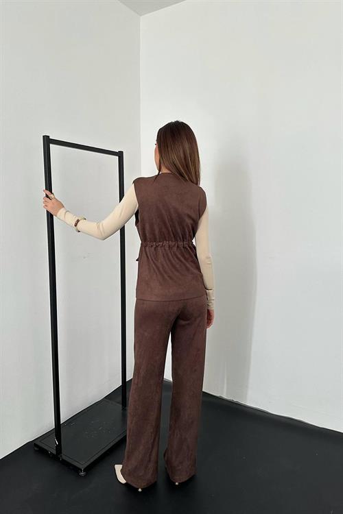 Wholesale Brown Suede Vest and Trousers Set