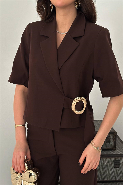 Wholesale Brown Buckled Jacket and Straight Trousers Suit