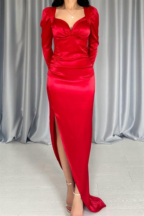 Wholesale Red Dress with Cups and Slit