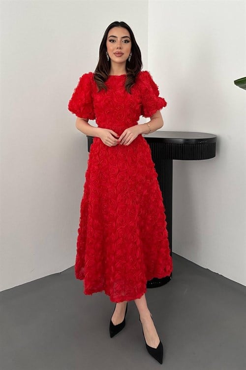 Wholesale Red Dress with Rose Draping