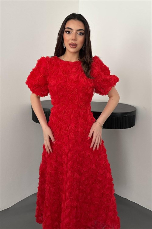 Wholesale Red Dress with Rose Draping