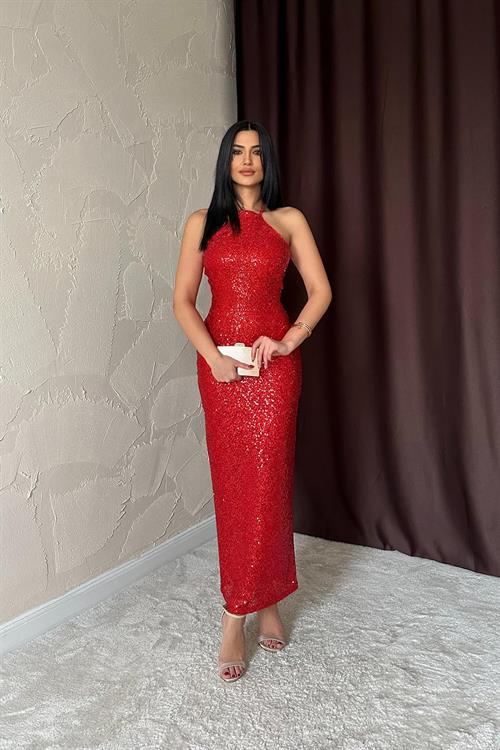 Wholesale Red Backless Sequin Dress