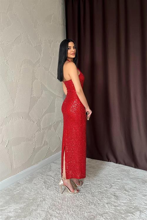 Wholesale Red Backless Sequin Dress
