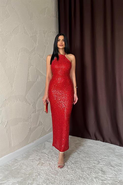 Wholesale Red Backless Sequin Dress