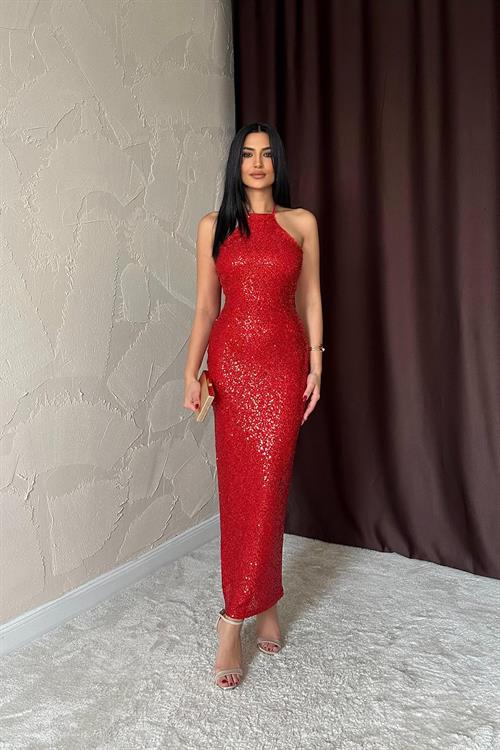 Wholesale Red Backless Sequin Dress