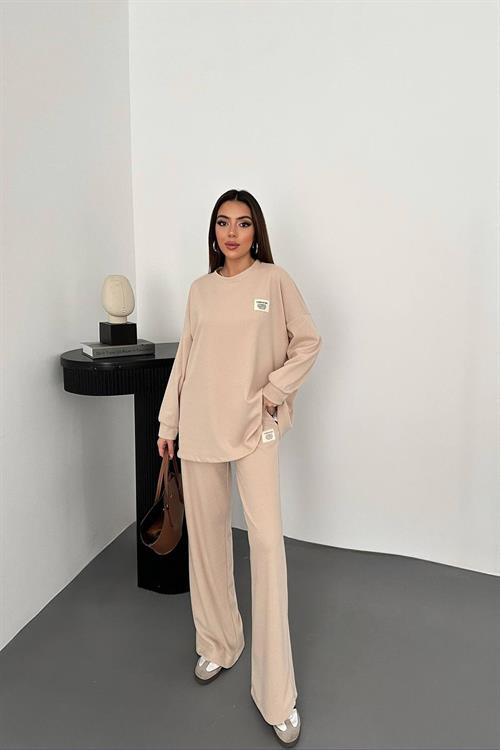 Wholesale Cream Ribbed Two-Piece Set