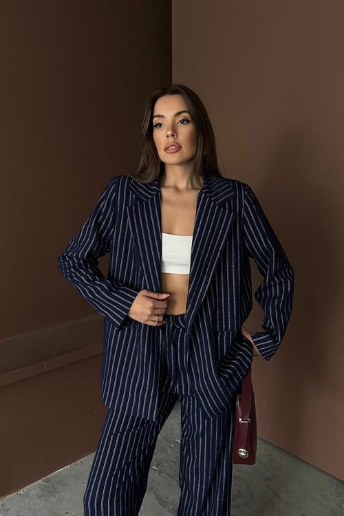 Wholesale Navy Striped Jacket and Trousers Suit