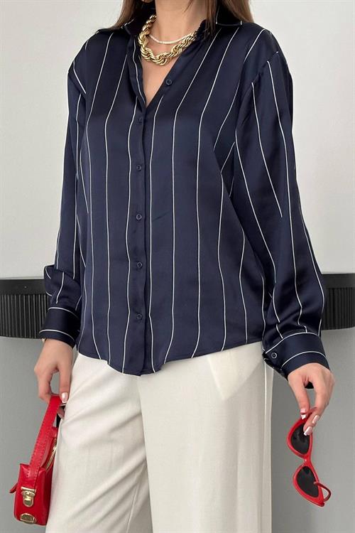 Wholesale Navy Striped Satin Shirt