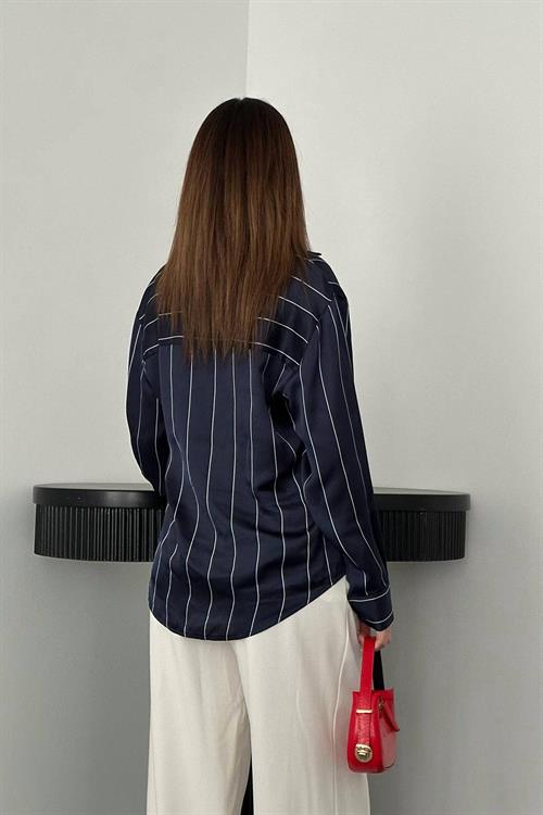 Wholesale Navy Striped Satin Shirt