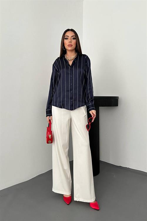 Wholesale Navy Striped Satin Shirt