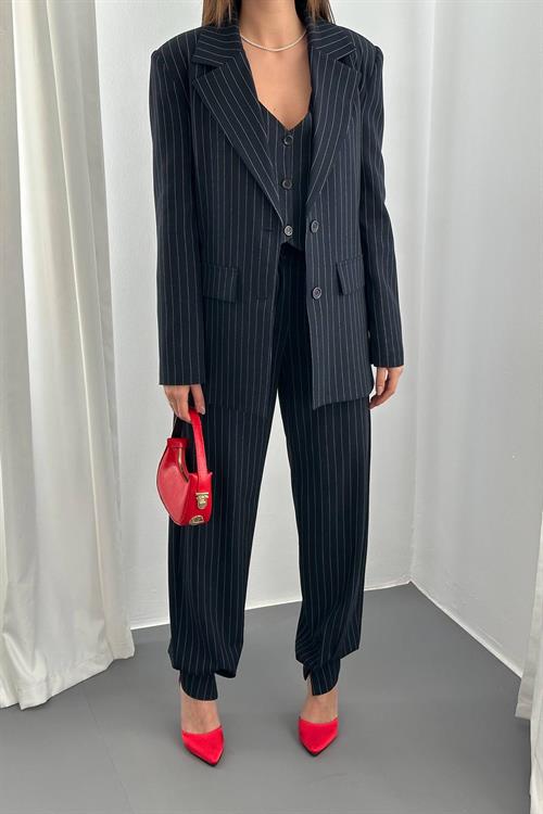 Wholesale Navy Striped Three-Piece Suit