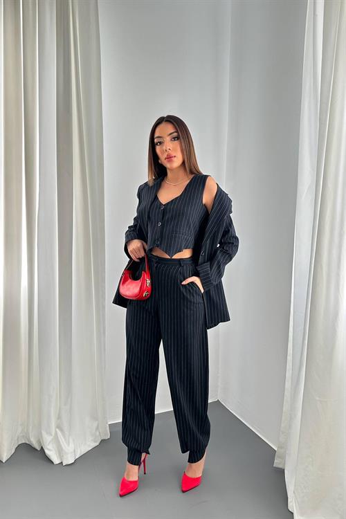 Wholesale Navy Striped Three-Piece Suit
