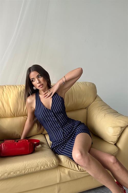 Wholesale Navy Blue Striped Vest and Skirt Set