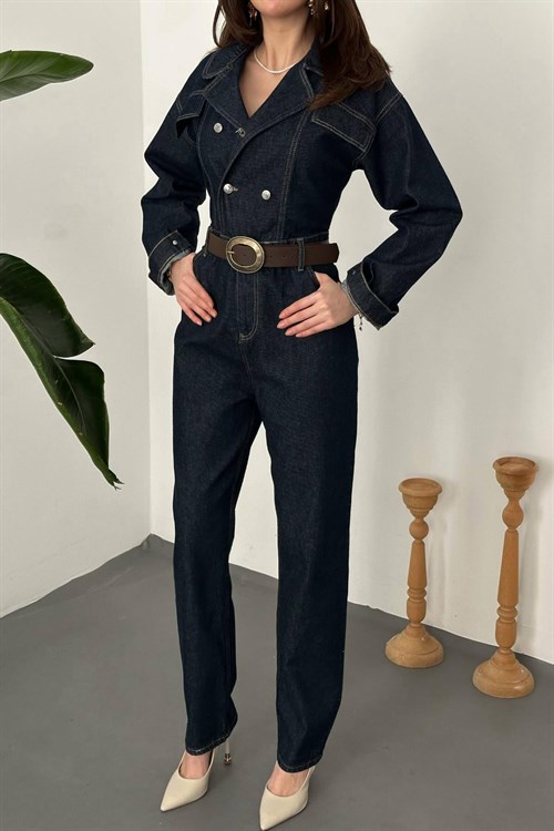 Toptan Lacivert Denım Tulum