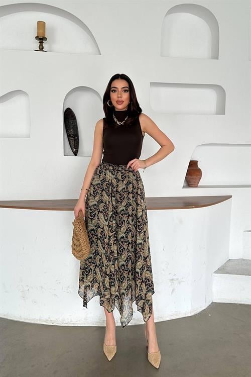 Wholesale Navy Patterned Chiffon ​​Skirt