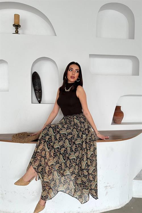 Wholesale Navy Patterned Chiffon ​​Skirt