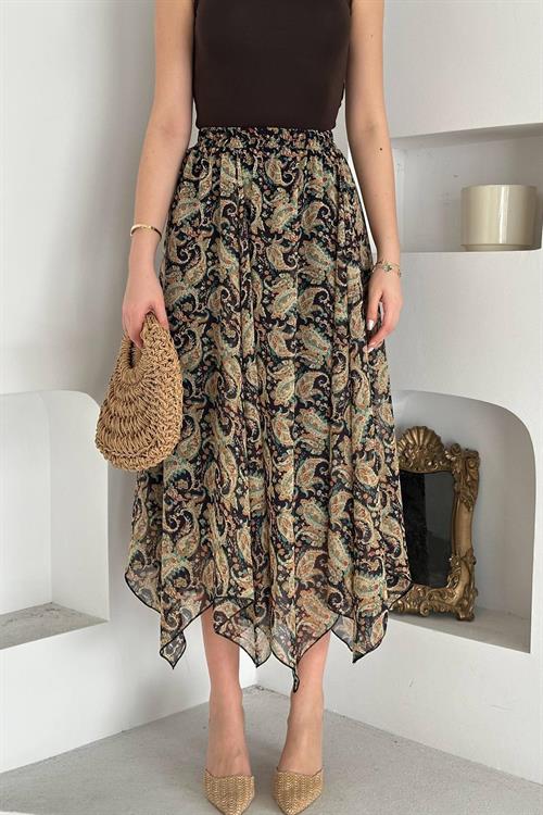 Wholesale Navy Patterned Chiffon ​​Skirt