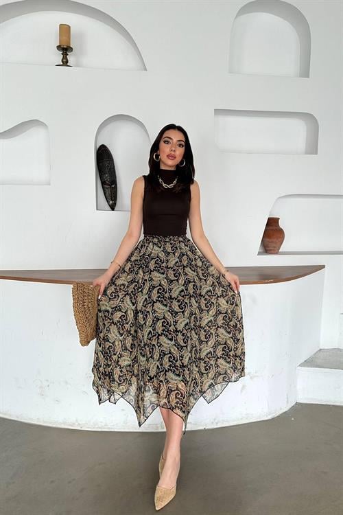 Wholesale Navy Patterned Chiffon ​​Skirt