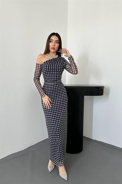 Wholesale Navy Plaid Tulle Dress