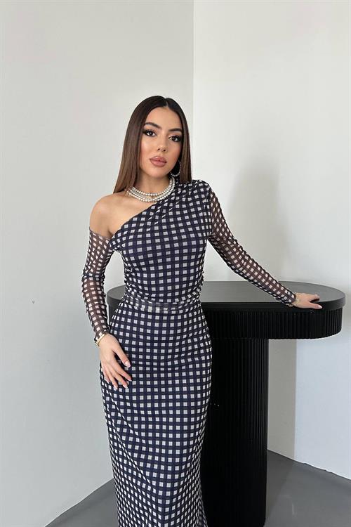 Wholesale Navy Plaid Tulle Dress