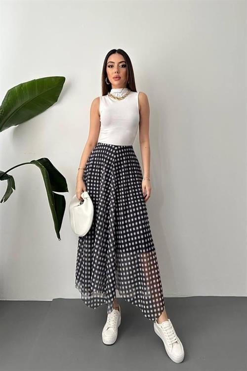 Wholesale Navy Plaid Tulle Skirt