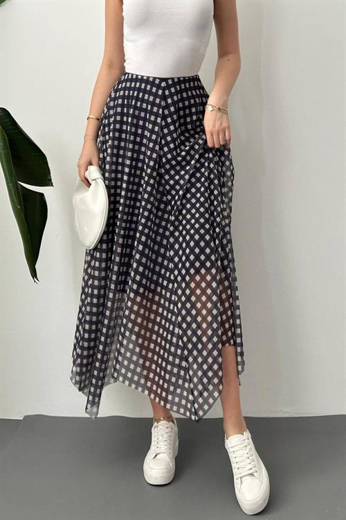 Wholesale Navy Plaid Tulle Skirt