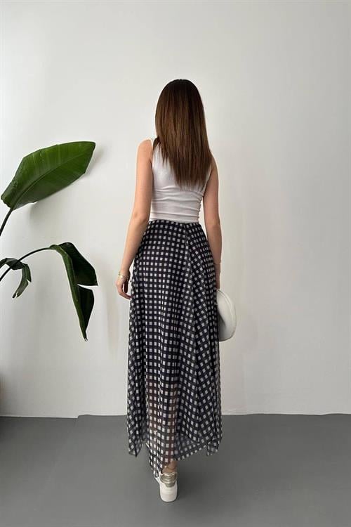 Wholesale Navy Plaid Tulle Skirt